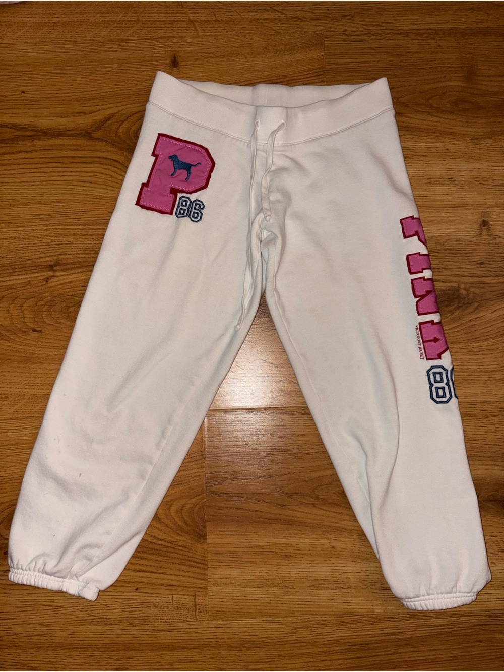 PINK Victoria's Secret Vintage White Jogger Sweatpants with Appliqués S
